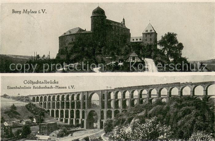 Mylau Burg Mylau Goeltzschtalbruecke Eisenbahnlinie