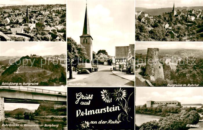 Volmarstein Schlossberg mit Burgruine Ruhrbruecke Kliniken Hauptstrasse