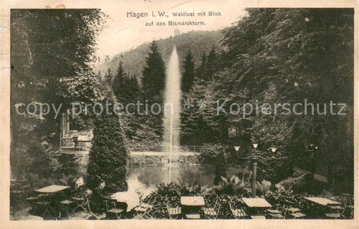Hagen Westfalen Restaurantterrasse mit Blick auf Bismarckturm