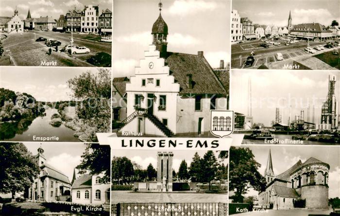 Lingen Ems Markt Kirche Rathaus Ehrenmal Erdoelraffinerie