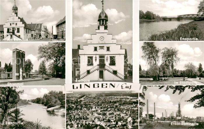Lingen Ems Rathaus Ehrenmal Stadtpark Erdoelraffinerie Partie an der Ems