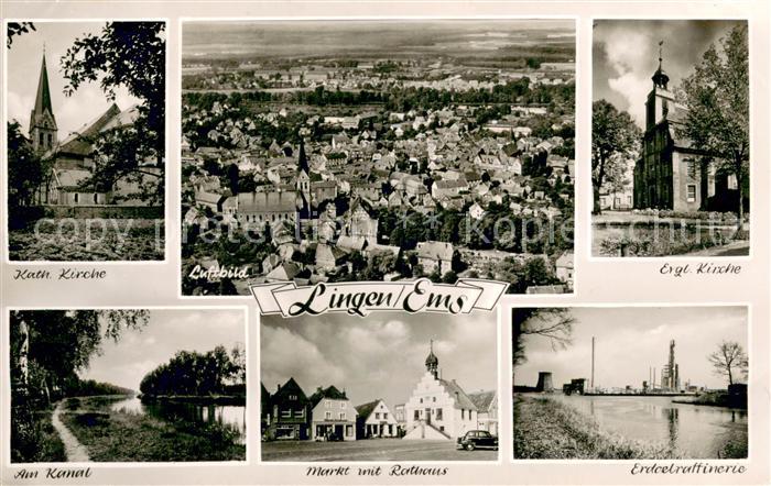 Lingen Ems Kirche Kanal Markt Rathaus Erdoelraffinerie Fliegeraufnahme