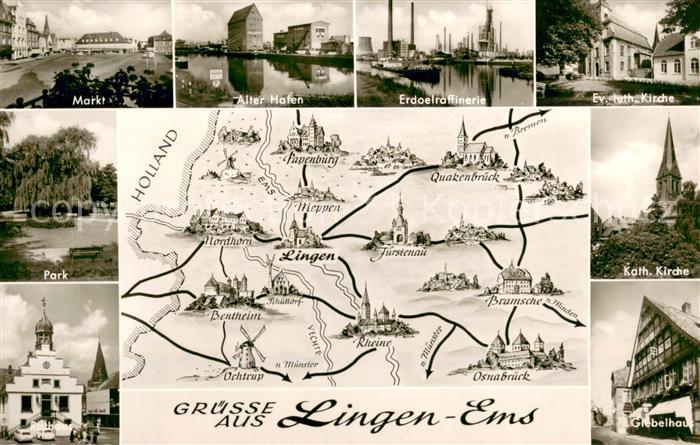 Lingen Ems Markt Park Rathaus Alter Hafen Erdoelraffinerie Kirche Giebelhaus Lan
