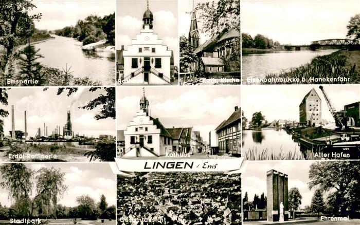 Lingen Ems Rathaus Kirche Alter Hafen Ehrenmal Stadtpark Erdoelraffinerie Eisenb