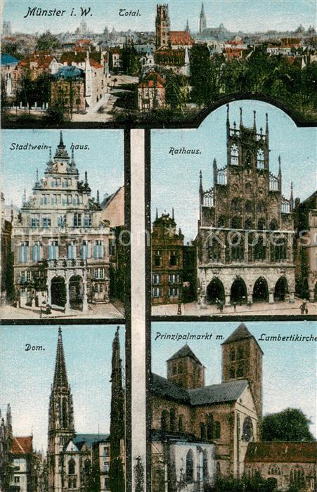 Muenster Westfalen Stadtpanorama mit Kirchen Stadtweinhaus Rathaus Dom Prinzipal