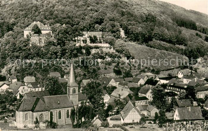 Bilstein Sauerland Ortsansicht mit Kirche Blick zum Schloss