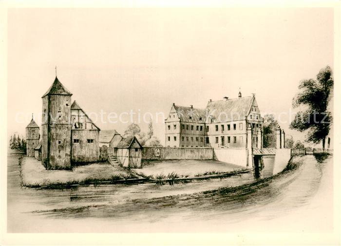 Huelshoff Burg Geburtsstaette der Dichterin Annette Droste Zeichnung ihrer Schwe