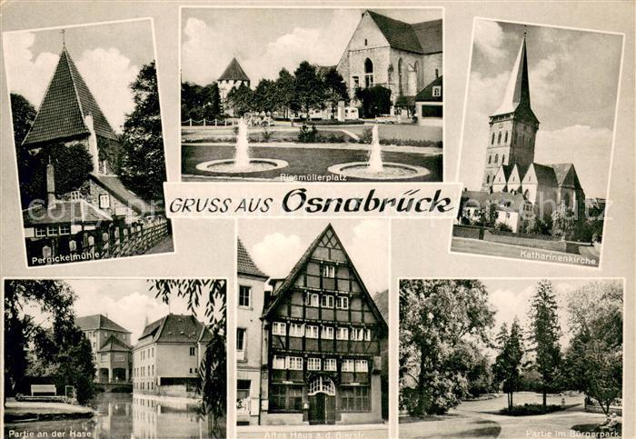 Osnabrueck Pernickelbruecke Partie an der Hase Platz Kirche Altes Haus Buergerpa
