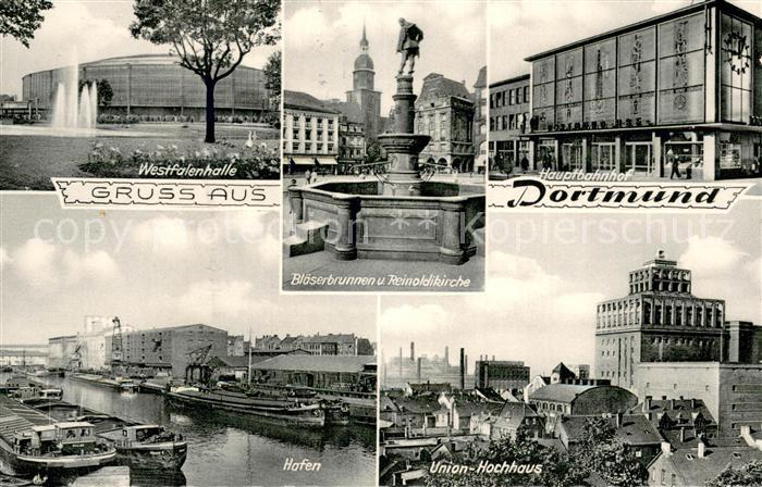 DORTMUND  CITY Blaeserbrunnen und Reinoldkirche Hafen Union-Hochhaus Westfalenha