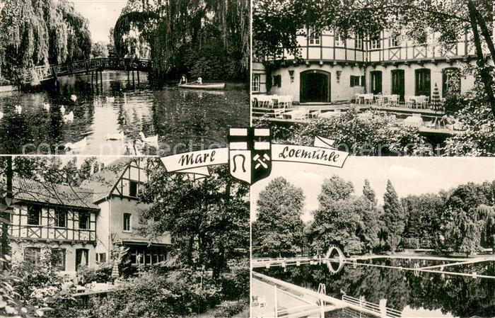Marl Westfalen Loemuehle Teilansichten Teich mit Schwaenen Gasthaus-Terrasse Bad