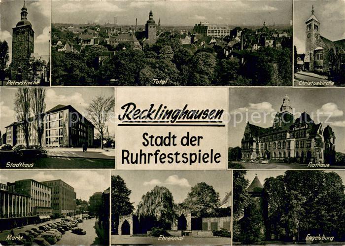 Recklinghausen Westfalen Christuskirche Rathaus Stadthaus Markt Petruskirche Eng