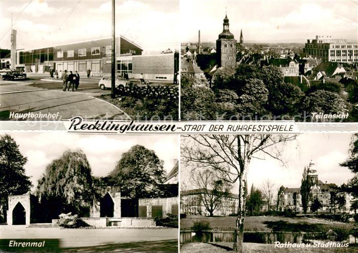 Recklinghausen Westfalen Ehrenmal Hauptbahnhof Teilansicht Rathaus und Stadthall