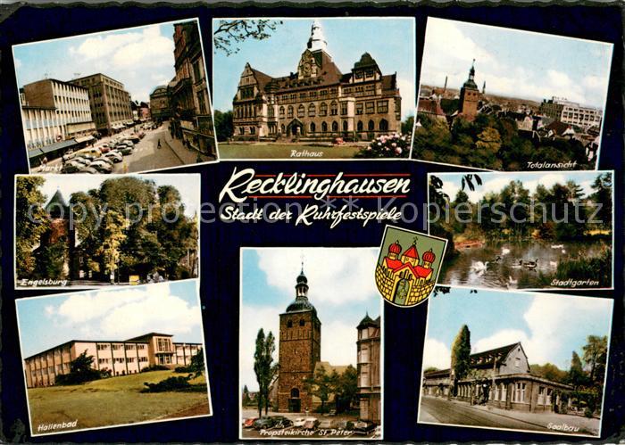 Recklinghausen Westfalen Totalansicht Rathaus Engelsburg Hallenbad Propsteikirch