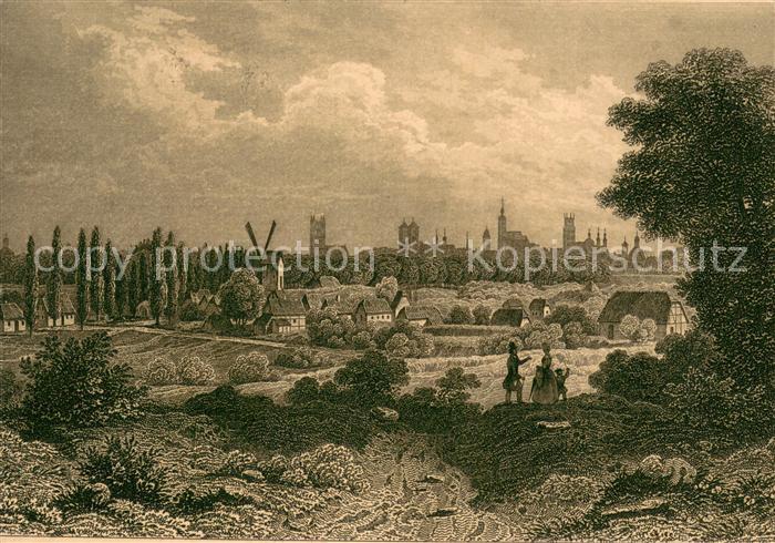 Muenster Westfalen Gesamtansicht aus der Ferne gezeichnet