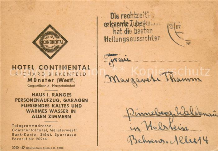 Muenster Westfalen Hotel Continental Richard Birkenfeld