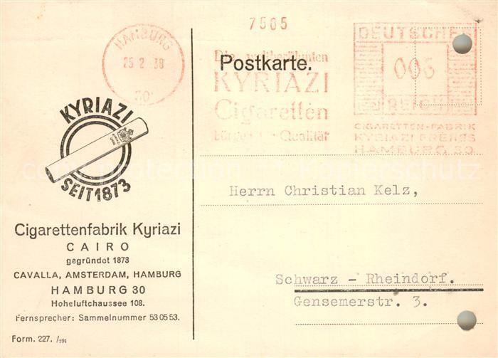 HAMBURG  CITY Cigarettenfabrik Kyriazi Geschaeftsschreiben
