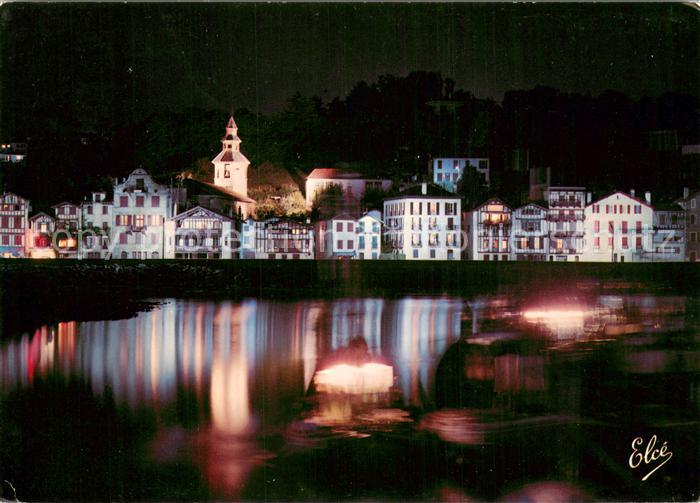Ciboure Le quai Ravel et l Eglise la Nuit