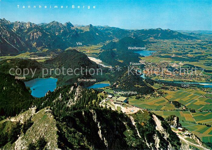 Schwangau Blick vom Tegelberggipfel Tannheimer Berge Alpsee Schwansee Fuessen Te