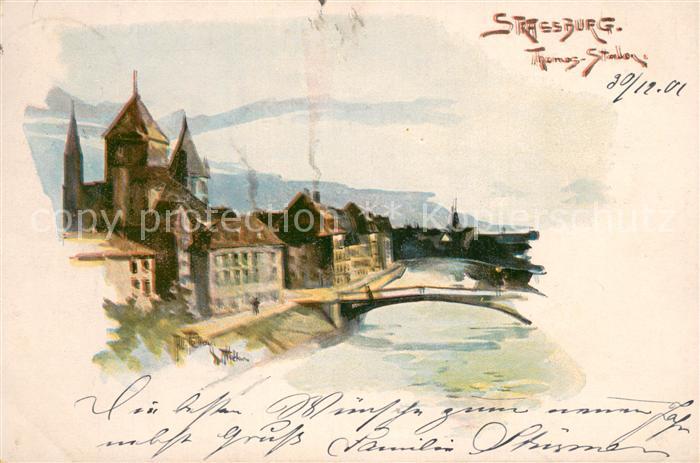 Strassburg Elsass Stadtpanorama Illbruecke Kuenstlerkarte