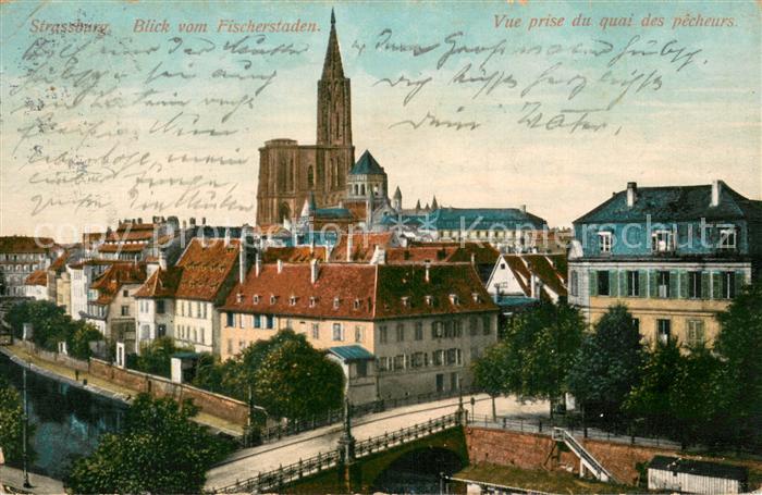 Strassburg Elsass Stadtbild mit Muenster Blick vom Fischerstaden Pruef-Stempel