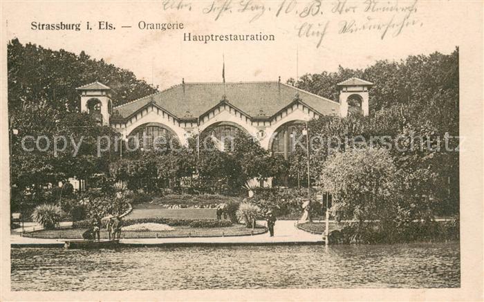 Strassburg Elsass Orangerie Hauptrestaurant Pruef-Stempel Feldpost