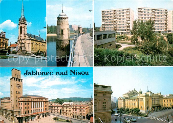 Jablonec nad Nisou Stadtmotive Bruecke Wohnsiedlung Hochhaeuser
