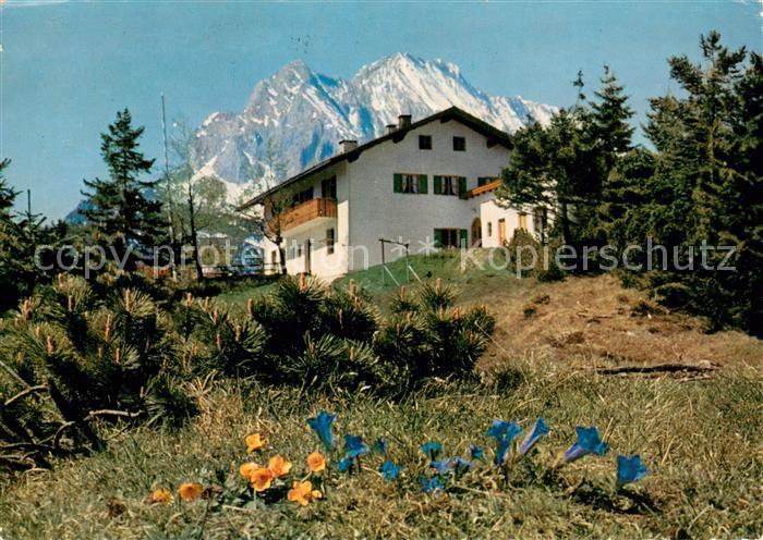 St Anton Kranzberg Berghaus gegen Wettersteinspitze Enzian Huber Postkarte Nr. 8
