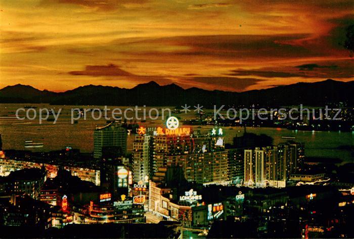 Hong Kong Causeway Bay by night aerial view