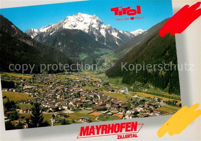 Mayrhofen Zillertal Panorama Blick auf Gruenberg Zillertaler Alpen