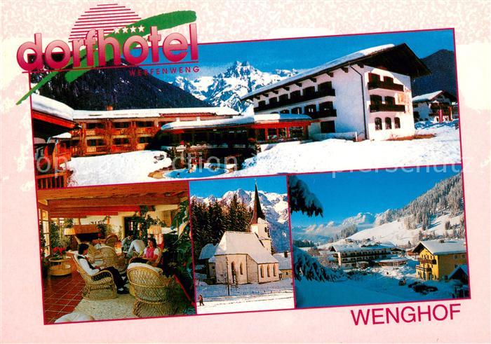 Werfenweng Dorfhotel Wenghof Restaurant Kirche Ortspanorama Winterlandschaft