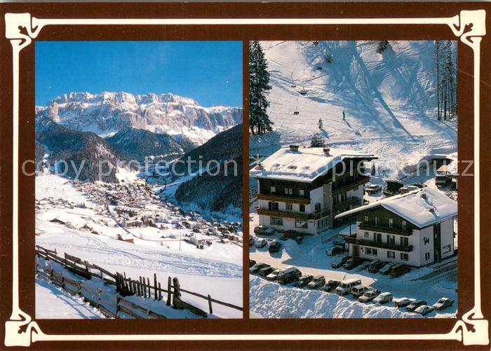 Selva Wolkenstein Val Gardena Garni Pension Gaestehaus Schenk Winterpanorama Alp