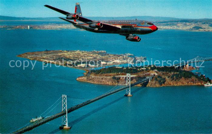 San Francisco California Flying with American Airlines over Treasure Island