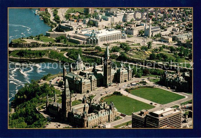 Ottawa Canada Aerial view of Parliament Hill the Art Gallery and Basilica