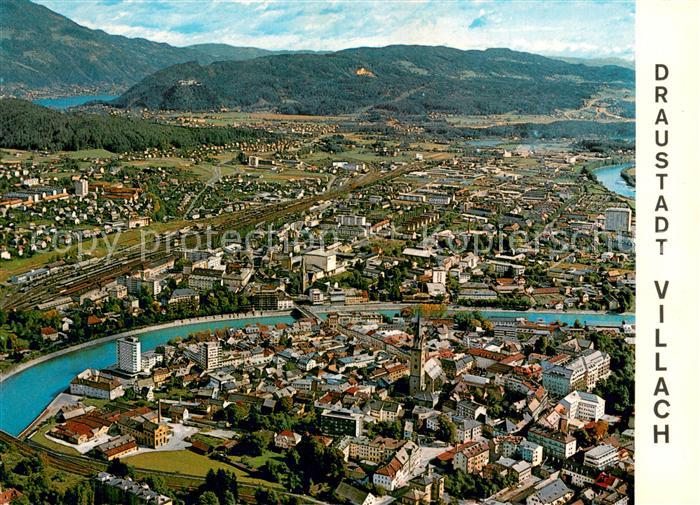 Villach Kaernten Fliegeraufnahme mit Ossiacher Magdalenensee und Burgruine Lands