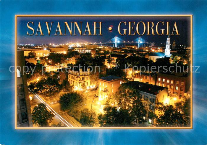 Savannah Georgia Night view of Savannah River and the Talmadge Memorial Bridge