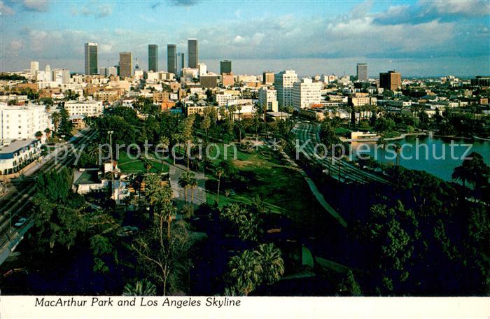 Los Angeles California MacArthur Park and Los Angeles Skyline