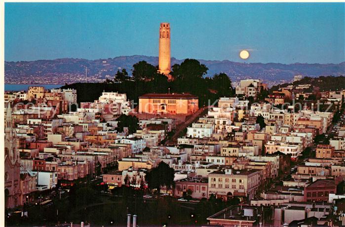 San Francisco California Majestic Coit Tower shines brightly on a moonlit night