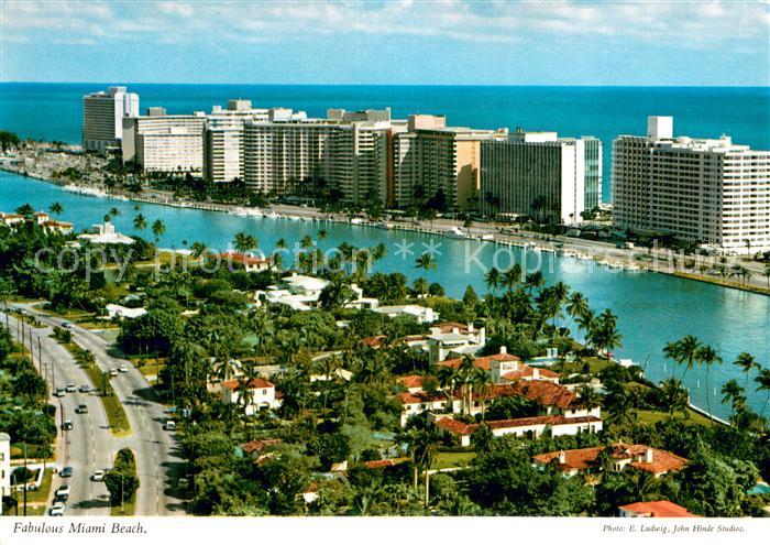 Miami Beach Panorama of Indian Creek Collins Avenue and hotels Aerial view