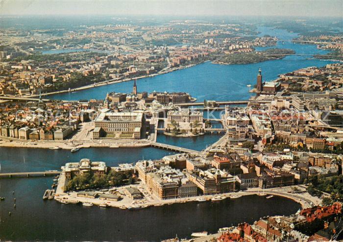 Stockholm Altstadt mit Schloss und Stadthaus Fliegeraufnahme