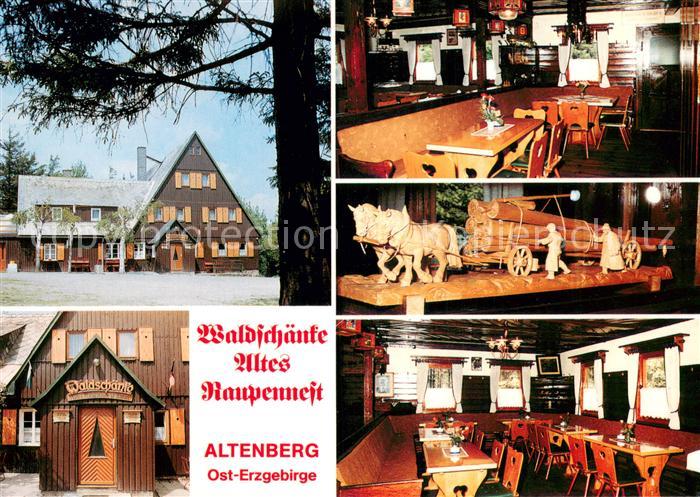 Altenberg Erzgebirge Waldschaenke Altes Raupennest Gastraum Holzschnitzereien Pf
