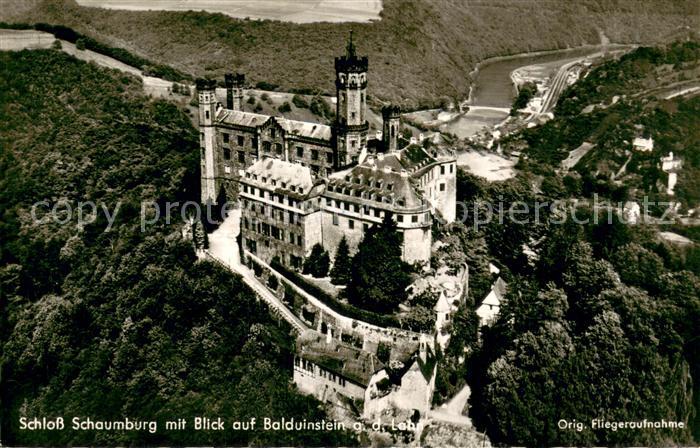 Schaumburg Schloss mit Blick auf  Balduinstein an der Lahn Original Fliegeraufna