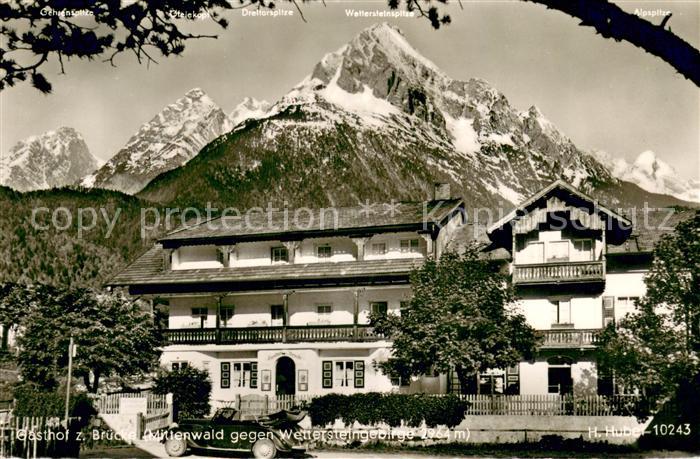 Mittenwald Bayern Gasthof zur Bruecke gegen Wettersteingebirge Huber Karte Nr. 1