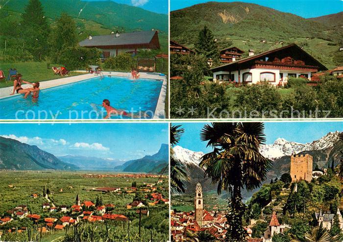 Tscherms Pension Weihergut Swimming Pool Panorama Meran Schloss Texelgruppe
