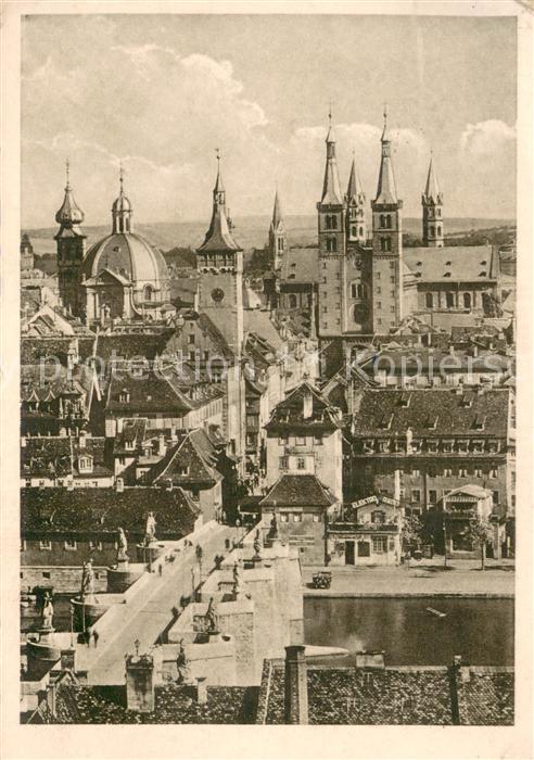WueRZBURG Bayern Blick von der Feste auf Dom Neumuenster und Mainbruecke