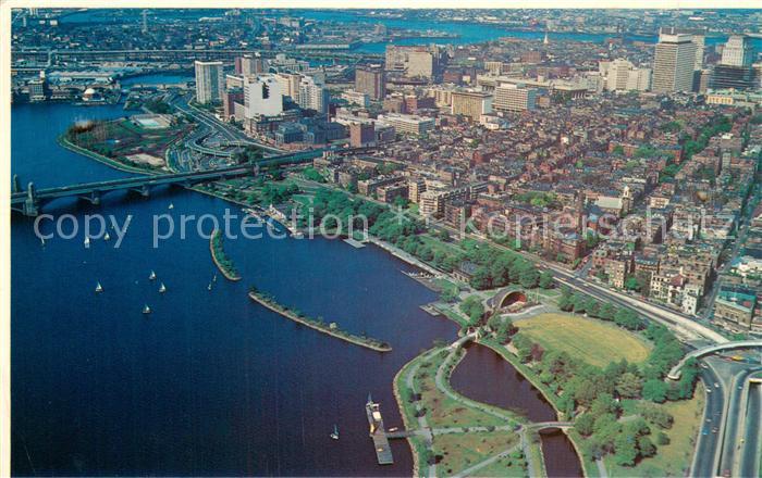 Boston Massachusetts Air view of Charles River Basin showing Storrow Drive and t