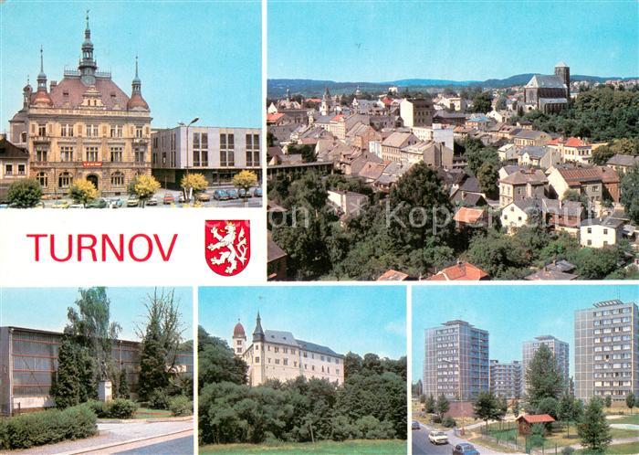 Turnov Namesti Pracujicich s obchodnim domem Achat Celkovy pohled Sportovni hala