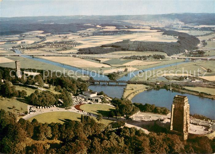 Hohensyburg Dortmund Fliegeraufnahme mit Vincketurm und Zusammenfluss von Ruhr u
