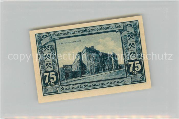 Leopoldshall Stassfurt 75 Pfennig Gutschein Kali- und Steinsalzgewinnung