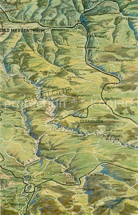 Bad Mergentheim und Umgebung Hohenlohekreis aus der Vogelperspektive Reliefkarte