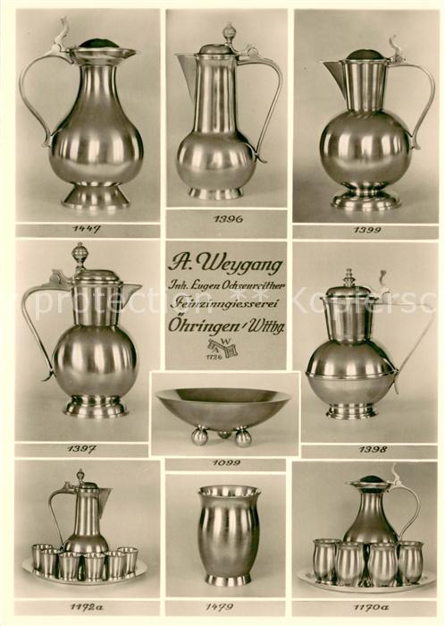 oehringen Hohenlohe Weygang Feinzinngiesserei Zinnkruege Zinnschale